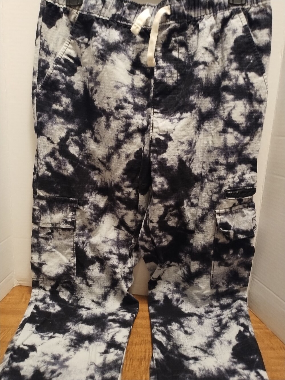 Tie-Dye Black & White Cargo Jogger Pants